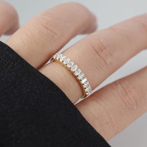 Oval Cut Half eternity band Moissanite diamond wedding ring band gold matching band silver stacking ring promise Bridal ring Anniversary