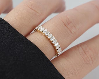 Anillo de bodas de moissanita con corte ovalado, banda de media eternidad, diamante, banda de oro a juego, anillo apilable de plata, anillo de promesa, anillo de novia, aniversario