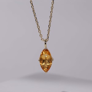 14K White Gold 8x6 Mm Pear Cut Citrine Solitaire Pendant - Silver Chain Included, Gift Box