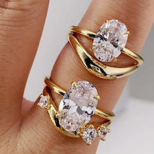 Anillo de compromiso ovalado de 2-3 quilates, anillo de viaje de oro, conjunto único de anillo de promesa de plata, anillo de boda, anillo solitario con diamante simulado, regalo para ella imagen 10