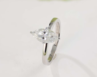 Marquise Moissanit Solitär Ring, 14K Gold Vermeil Sterling Silber