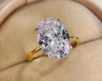 Oval Engagement Ring Two Tone Gold Silver Travel Ring Promise Wedding Ring Simulated Diamond Ring Classic Solitaire Diamond ring daily ring