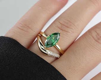 Smaragd Marquise Ring: 18K Gold Sterling Silber Versprechensring
