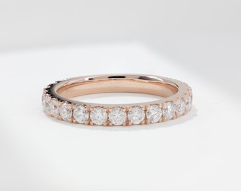 0.95ct Lab Grown Diamond Pave Wedding Band, 14K Gold Eternity Ring