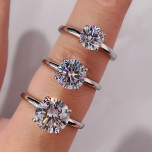 Round Engagement ring Gold Travel ring Unique Silver Promise ring Wedding ring Simulated diamond ring Solitaire diamond ring Gift for her