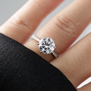 2.0 Carat Round Brilliant Lab Grown Diamond Solitaire Engagement Ring Tapered Six-Prong Diamond Wedding Ring 14k White Gold IGI Certificate