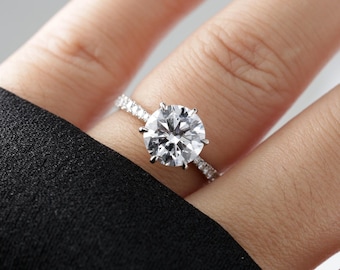 2.0 Carat Lab Grown Diamond Engagement Ring, 14k White Gold