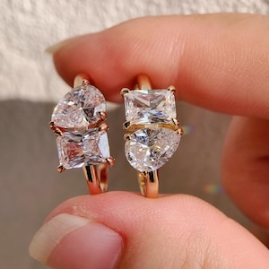 Toi et Moi Ring Engagement Ring Two Stone Promise Ring Gold Silver Simulated Diamond Ring Double Stone Wedding Ring Anniversary Gift for her