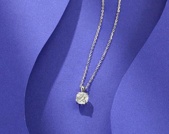 Kissenschliff Moissanit Solitär Anhänger Halskette, 14K Gelbgold