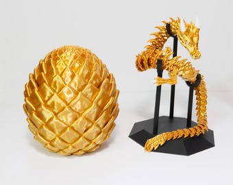 3D Printed Articulated Dragon w/ Dragon Egg and Stand - Fidget Toy - Authorized Seller