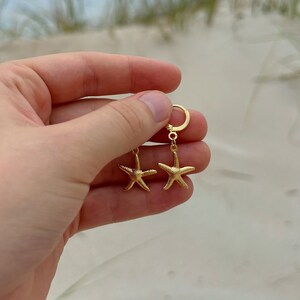 Gold Starfish Huggie Earrings For Women - Ocean Theme Dangle Earrings, Summer Beach Jewelry