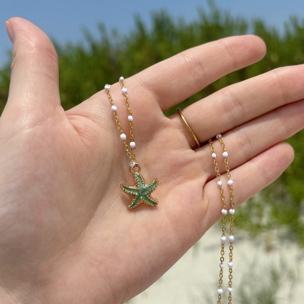 Coastal Inspired Starfish Necklace, Beach Jewelry, Summer Accessory, Shell Necklace, Beach Accessory, 16 inch Necklace