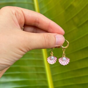 Coastal Inspired Clam Earrings, Beach Jewelry, Summer Accessory, Shell Earrings, Beach Accessory, 18k Gold Plated Huggie Hoops, Dainty