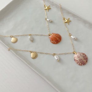 Golden Sea Charm Shell Necklace, Beach Jewelry, Summer Accessory, Shell Necklace, Beach Accessory, Shell Charm Necklace 16-inch Necklace