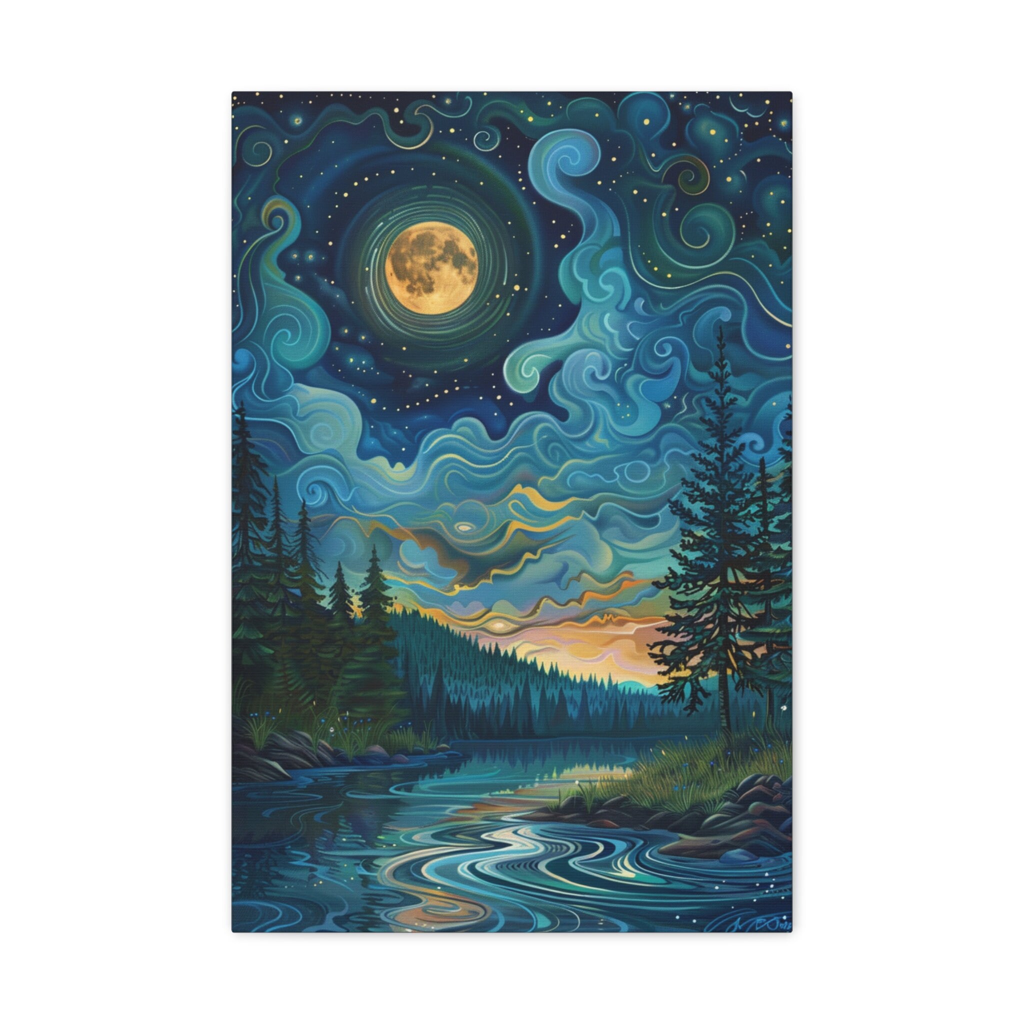 Dreamy Starry Night and Full Moon Pine Forest Canvas Art - Etsy