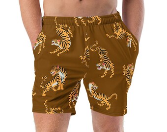 Tiger Print Swim Trunks: Men's 7-Inch Inseam Swimsuit