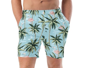 Palms and Flamingos Swim Trunks: Men's 7-Inch Inseam Swimsuit