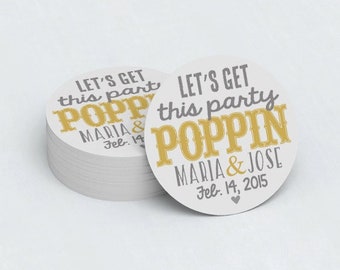 Custom Wedding Stickers - Poppin Stickers - Let's Get This Party Poppin - Popcorn Favor Stickers - Custom Stickers - Product Labels