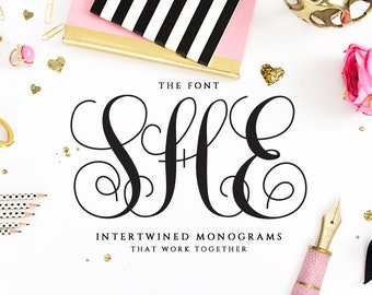 Monogram Font - Calligraphy Font - Interlocking Monogram Font -  Interwoven Monogram - Intertwined Monogram - Embroidery