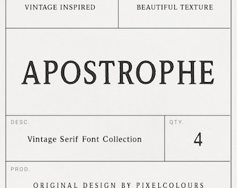Vintage Font Apostrophe - An Antique Serif Font for Instant Download - Ideal for Old Text, Apothecary and Product Labels, Packaging Design
