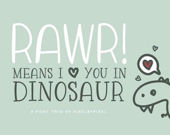 Font Download - Font Trio -  Hand drawn Font - Handwritting Font - Sans Serif Font - Dinosaur - Kids Party - Instant Download