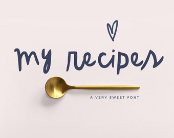 My Recipes Hand Drawn Font + Extras, Informal Font, Font Download, Hand Drawn Font, Digital Download, Instant Download