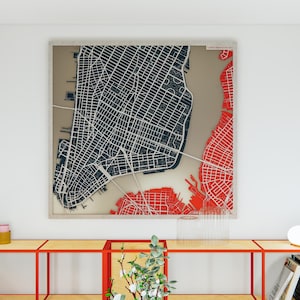 Mapa de pared de acero inoxidable de Nueva York, Lower Manhattan