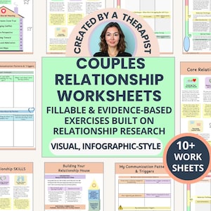 Couples Relationship Worksheets: Evidence-based Communication & Conflict Skills, Emotional Intimacy (  Fillable PDF)