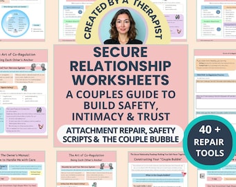 Secure Relationship Worksheets: Couples Therapy Tools for Attachment Repair, Intimacy & Connection (Printable PDF)