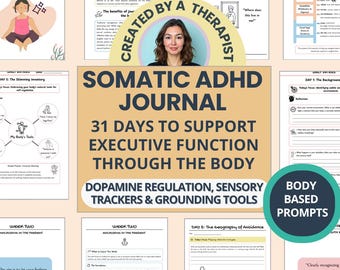 Somatic ADHD Journal: 31 Day Reflection Prompts for Dopamine Regulation & Executive Dysfunction (Printable PDF)