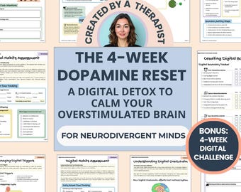 Digital Detox Workbook: Dopamine Regulation, Screen Time Planner, ADHD Brain, Neurodivergent  (Fillable PDF)