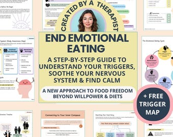 Emotional Eating Workbook to End Cravings and Binge Cycles with Mind & Body Worksheets (Fillable PDF)