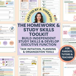 Executive Function Worksheets for Parents & School Counselors: ADHD Study Skills, Homework, Time Management (PDF)