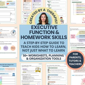 Executive Function Homework Worksheets for Parents & School Counselors: ADHD Study Skills, Time Management (PDF)