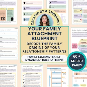 Hojas de trabajo sobre sistemas familiares: patrones de apego, dinámica de las partes, roles en la infancia y mapeo intergeneracional (PDF rellenable)