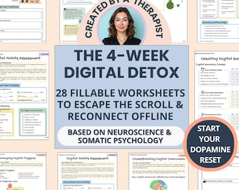 Digital Detox Workbook: Dopamine Regulation, Screen Time Planner, ADHD Brain, Neurodivergent  (Fillable PDF)