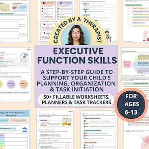 Executive Function Worksheets for Parents & School Counselors: ADHD Study Skills, Homework, Time Management (PDF)