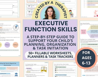 Executive Function Worksheets for Parents & School Counselors: ADHD Study Skills, Homework, Time Management (PDF)