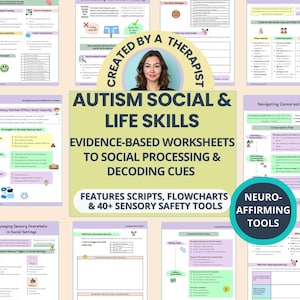 自閉症の成人向けソーシャルスキル＆ライフスキルワークシート、神経多様性コミュニケーションツール、社会的合図、感覚サポート（記入可能なワークブック）