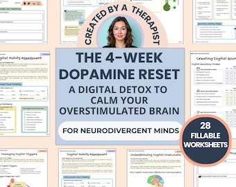 ADHD Digital Detox Workbook: Dopamine Regulation, Screen Time Planner (Fillable PDF)