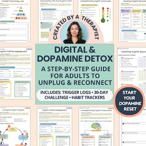 Digital Detox-werkboek: dopamine-reset, schermtijdplanner, overgestimuleerd brein (invulbare pdf)