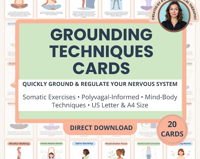 Featured listing image: Grounding Techniques Digital Card Deck Somatic Therapy Nervous System Regulation Anxiety Relief Tool Vagus Nerve Exercises Polyvagal Theory