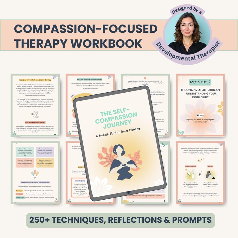 Self-Compassion Therapy Workbook: ACT & Mindful Compassion Focused Practices (PDF Download A4/US Letter)