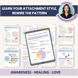 Therapist-designed attachment style workbook with 50+ fillable healing pages. Includes interactive worksheets, in-depth attachment assessments, anxious-avoidant healing tools, and step-by-step guidance to build secure relationships. Visually structured, easy-to-use, and ideal for individuals or therapists working with insecure attachment patterns. Digital download, US Letter & A4 format.