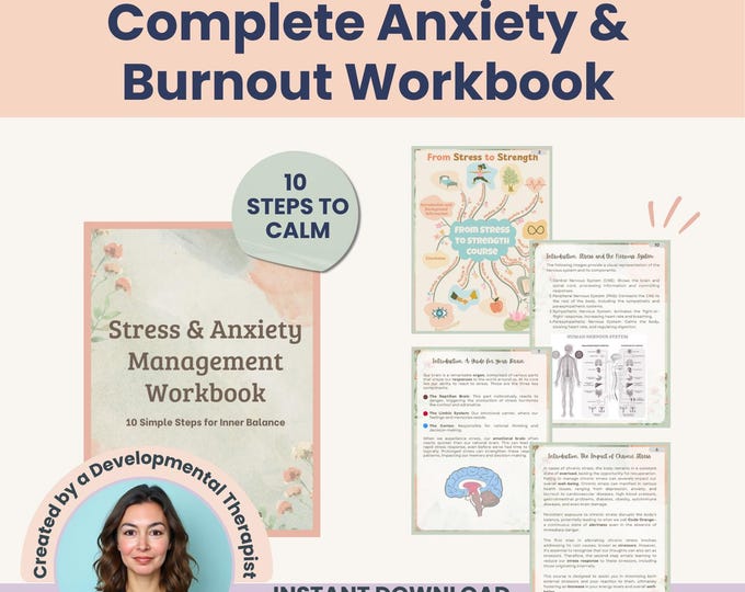 Burnout & Stress Relief Workbook Printable | Anxiety Calming Techniques, Gentle Mindfulness Course, Emotional Resilience Exercises PDF