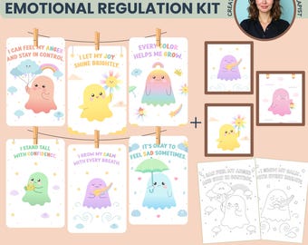 Rainbow Ghosts Emotional Regulation Bundle, Printable Flashcards, Mindfulness Posters & Coloring Book Pages for Social Emotional Learning