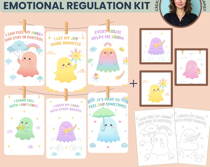 Rainbow Ghosts Emotional Regulation Bundle, Printable Flashcards, Mindfulness Posters & Coloring Book Pages for Social Emotional Learning