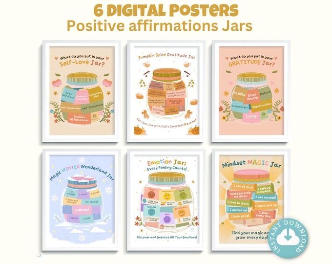 Growth Mindset Poster Bundle Self Love Gratitude Jar Emotional Learning Affirmation Classroom Decor Homeschooling Digital Download