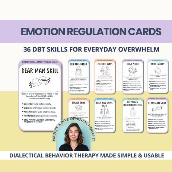 DBT Emotion Regulation Cards for Teens & Adults, Coping Skills, Dialectical behavior therapy Flashcards