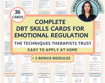 DBT Skills Flashcards Printable | Therapy Cards for Emotional Regulation, Coping Skills, Anxiety Tools | Dialectical Behavior Therapy Deck